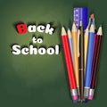 Back to school sale banner vector design in red background with school items and objects for store discount promotion