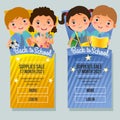 Back to school sale banner vertical kids cartoon