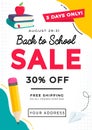 Back to school sale colorful poster design with educational school supplies Royalty Free Stock Photo