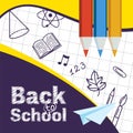 Back to School Sale concept. Welcome to school social media poster template with pencils on a blue background, school Royalty Free Stock Photo