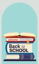 Back to School Sale concept. Welcome to school social media poster template with Stack of books, school supplies and Royalty Free Stock Photo