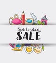 Back to school sale doodle clip art greeting card.