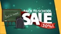 Back to school sale, green web banner with school Board and school backpack Royalty Free Stock Photo