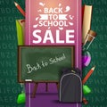 Back to school sale, green web banner with school Board and school backpack Royalty Free Stock Photo