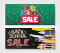 Back to School Sale Horizontal Ad Banner Set with Creative Hand Drawn Doodle