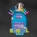 Back to school sale kids backpack full of study supplies.