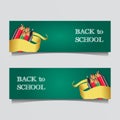 Back to school sale offer discount banner template with stationary and green chalkboard background