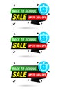 Back to school sale origami black labels set. Sale 30%, 40%, 50% off discount
