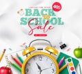 Back to school sale text vector banner design. Back to school limited time offer with alarm clock Royalty Free Stock Photo