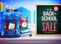 Back to School Sale Up to 50% Off in Green Chalkboard Banner Vector Illustration Design Royalty Free Stock Photo