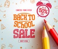 Back to school sale vector banner design. School sale limited offer text in hand drawn typography