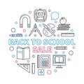 Back to School Sale vector outline circular illustration Royalty Free Stock Photo