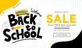 Back to school sale vector web banner template with colorful bus, pencil and lettering Royalty Free Stock Photo