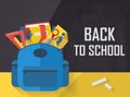 Back to school with school bag and accessories flat Royalty Free Stock Photo