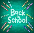 Back to School and School Items on Green Chalkboard Background