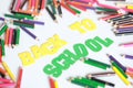 Back to school ,School supplies colored pencils in Fall scattered, isolated Royalty Free Stock Photo