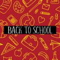 Back to school seamless hand drawn pattern with doodle many objects of student life..