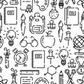 Back to school seamless outline pattern, icons of school supplies. Welcome back to school background. Royalty Free Stock Photo