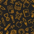 Back to school seamless outline pattern, icons of school supplies. Welcome back to school background. Royalty Free Stock Photo