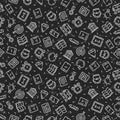 Back to school seamless pattern. Black blackboard background. School, office supplies. Doodle icons set. Simple modern design. Royalty Free Stock Photo