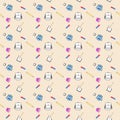 Back to school seamless pattern with flat vector style education items in flat style isolated on off white background