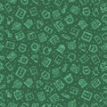 Back to school seamless pattern. Green blackboard background. School, office supplies. Doodle icons set. Simple modern design. Royalty Free Stock Photo