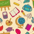 Back to school seamless pattern of kids doodles Royalty Free Stock Photo