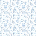 Back to School Seamless pattern, school supplies background. Vector illustration in doodle, simple line style