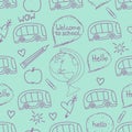 Back to school seamless pattern. Vector hand drawn illustration of symbols. Royalty Free Stock Photo