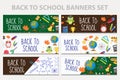 Back to school set of banners, template with space for text for your design. Education collection long board, poster Royalty Free Stock Photo