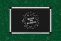 Back to school. Set of doodle icons with black and green chalkboard for education. Vector illustration EPS10 Royalty Free Stock Photo