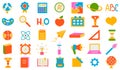 Back to school. A set of flat icons of stationery for studying at school. Collection of isolated education colorful kids