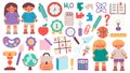 Back to school. A set of flat icons of stationery for studying at school. Collection of isolated education colorful kids