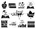 Back to School set of signs on white background. All labels isolated and layered. Monochrome vector kit Royalty Free Stock Photo