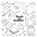 Back to school - set of objects in sketch style