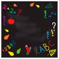 Back to school - set of school doodle vector illustrations on blackboard background Royalty Free Stock Photo