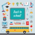 Back to school - set of vector icons in flat style for creative design projects Royalty Free Stock Photo