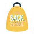 Yellow backpack with colorful welcome text sign - back to school. 1 September sale.
