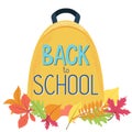 School backpack in autumn leaves. back to school. Royalty Free Stock Photo