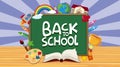 Back to school sign with board and school items Royalty Free Stock Photo