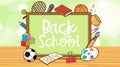 Back to school sign with board and school items Royalty Free Stock Photo