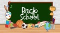 Back to school sign with board and school items Royalty Free Stock Photo