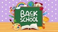 Back to school sign with board and school items Royalty Free Stock Photo