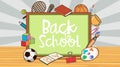 Back to school sign with board and school items Royalty Free Stock Photo