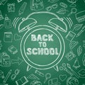 Back to school sketch lettering and hand drawn watercolor alarm clock. Royalty Free Stock Photo
