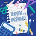 Back to school square poster. Background design with education accessories element Royalty Free Stock Photo