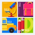 Back to school, square template banner, concept vector illustration