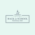 Back to School Stationary Sale Vector Sign, Symbol or Logo Template. Crossed Pen, Compass and Ruler Sketch with Classy Royalty Free Stock Photo