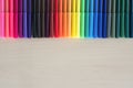 Back to school stationery colorful pens accessories on wooden background, Top view Royalty Free Stock Photo