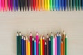 Back to school stationery colorful pens and pencils accessories background Royalty Free Stock Photo